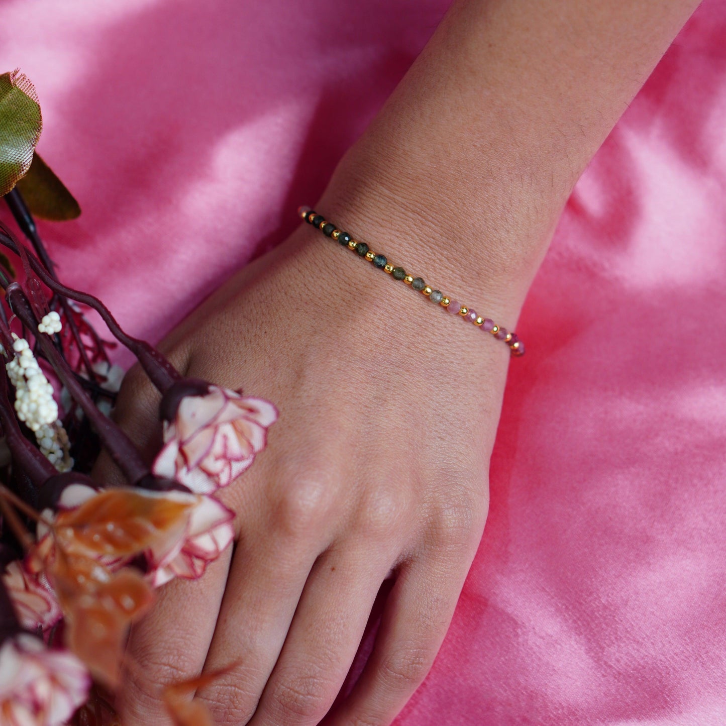 Natural Multi Tourmaline Beaded Silver Bracelet - Silvercliv