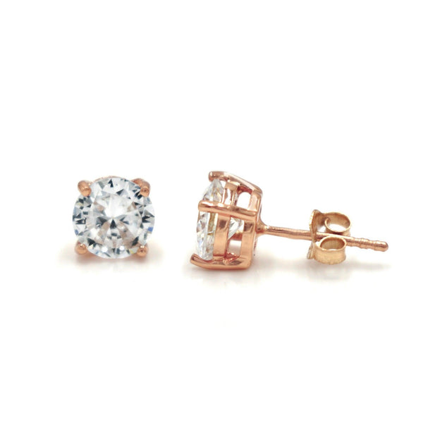 Rose Gold Plated Solitaire Diamond Zirconia Stud Earrings