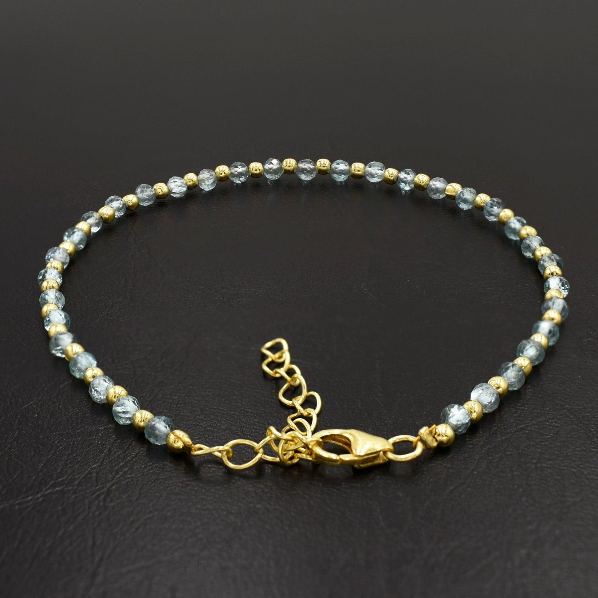 Natural Aqua Marine Beaded Silver Bracelet - Silvercliv