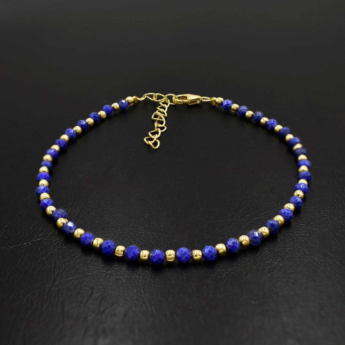 Natural Lapis Lazuli Beaded Silver Bracelet - Silvercliv