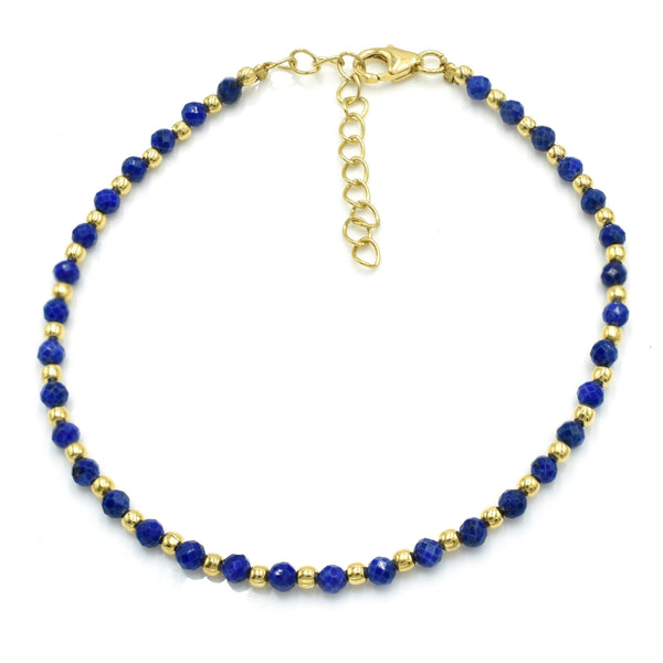 Natural Lapis Lazuli Beaded Silver Bracelet