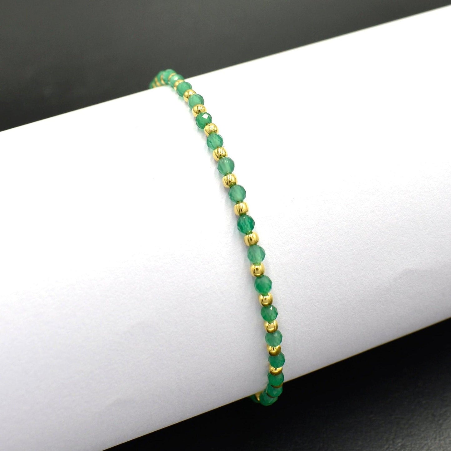 Natural Green Onyx Beaded Silver Bracelet - Silvercliv