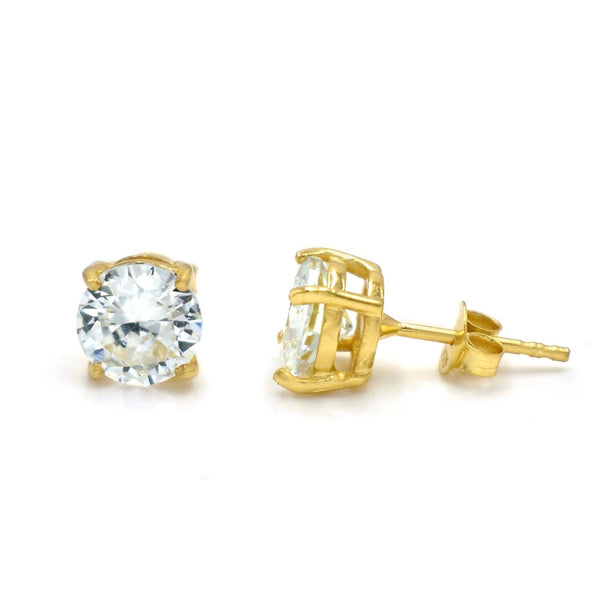 Gold Plated Solitaire Diamond Zirconia Stud Earrings